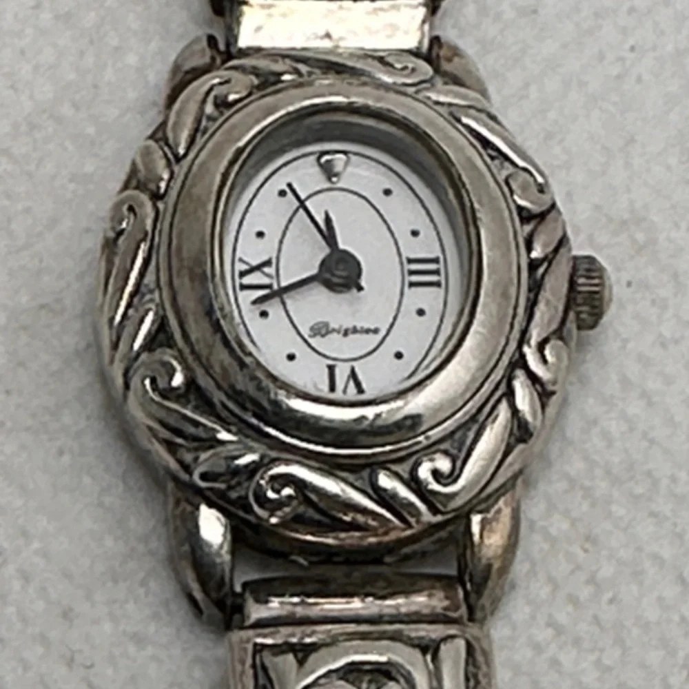Brighton Silver Watch with Dark Brown Leather Strap